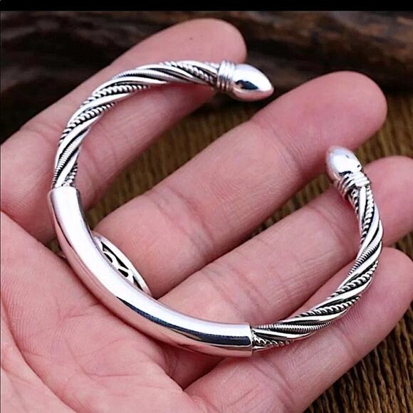 Sterling Silver Twisted Bangle Bracelet Cuff Unisex Mens Women’s Trendy - Picture 11 of 14